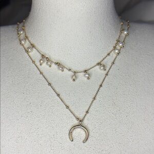 Francesca’s NWT Fresh Water Pearl Crescent 🌙 Double Layered Gold PlatedNecklace